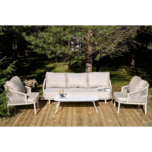 Изображение товара "Верона" лаунж-зона 5-местная плетеная из роупа (веревки), каркас алюминиевый белый, роуп бежевый 4SIS арт.УТ-00009327