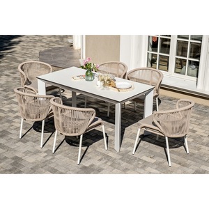 Изображение товара "Венето" обеденная группа на 6 персон со стульями "Милан", каркас белый, роуп бежевый 4SIS арт.УТ-00009334