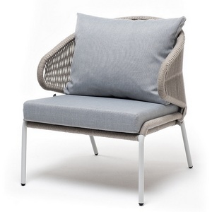 Изображение товара "Милан" кресло плетеное из роупа, каркас алюминий светло-серый (RAL7035) муар, роуп серый меланж круглый, ткань светло-серая 4SIS арт.УТ-00009430