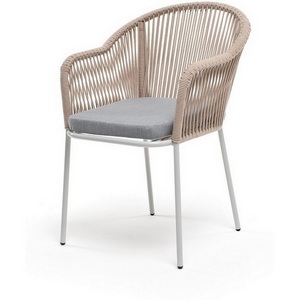 Изображение товара "Лион" стул плетеный из роупа, каркас из стали светло-серый (RAL7035) муар, роуп бежевый круглый, ткань светло-серая 4SIS арт.УТ-00009434