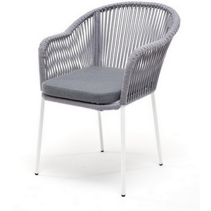 Изображение товара "Лион" стул плетеный из роупа, каркас из стали белый муар, роуп светло-серый круглый, ткань светло-серая 4SIS арт.УТ-00009446