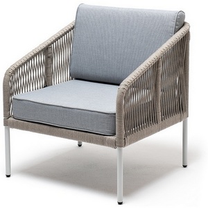 Изображение товара "Канны" кресло плетеное из роупа, каркас алюминий светло-серый (RAL7035) муар, роуп серый меланж круглый, ткань светло-серая 4SIS арт.УТ-00009477