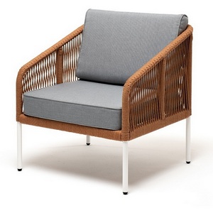 Изображение товара "Канны" кресло плетеное из роупа, каркас алюминий светло-серый (RAL7035) муар, роуп светло-серый круглый, ткань светло-серая 4SIS арт.УТ-00009478