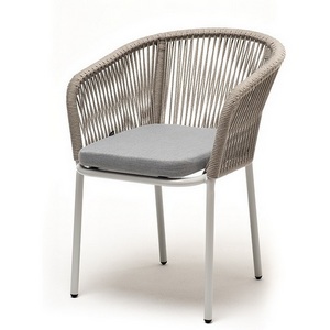 Изображение товара "Марсель" стул плетеный из роупа, каркас алюминий светло-серый (RAL7035) муар, роуп серый меланж круглый, ткань светло-серая 4SIS арт.УТ-00009489