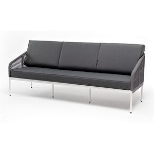 Изображение товара "Канны" диван 3-местный плетеный из роупа, каркас алюминий белый муар, роуп светло-серый круглый, ткань серая 017 4SIS арт.УТ-00009500