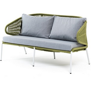 Изображение товара "Милан" диван 2-местный плетеный из роупа, каркас алюминий светло-серый (RAL7035) шагрень, роуп салатовый меланж круглый, ткань светло-серая 4SIS арт.УТ-00009573