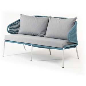 Изображение товара "Милан" диван 2-местный плетеный из роупа, каркас алюминий светло-серый (RAL7035) муар, роуп бирюзовый круглый, ткань светло-серая 4SIS арт.УТ-00009574