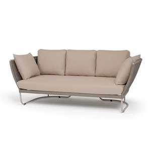 Изображение товара "Фиджи" диван 3-местный плетеный из роупа, каркас алюминий светло-серый (RAL7035) муар, роуп серый меланж круглый, ткань Mossle бежевая 4SIS FID-S-3-001 RAL7035 Mua mel-grey(beige160)