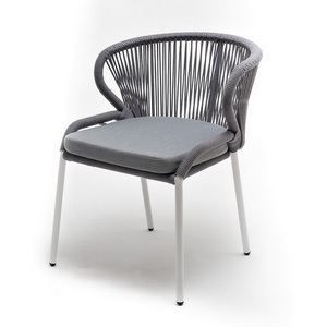 Изображение товара "Милан" стул плетеный из роупа, каркас алюминий белый муар, роуп светло-серый круглый, ткань светло-серая 4SIS арт.УТ-00009720