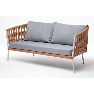 Изображение товара "Диего" диван 2-местный плетеный из роупа, каркас алюминий светло-серый (RAL7035) муар, роуп оранжевый меланж круглый, ткань светло-серая 4SIS арт.УТ-00009781