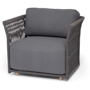 Изображение товара "Лугано" кресло плетеное из роупа, каркас алюминий темно-серый (RAL7024) муар, роуп темно-серый круглый, ткань темно-серая YB25-0027 4SIS арт.УТ-00009891