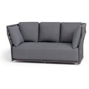 Изображение товара "Лугано" диван 3-местный плетеный из роупа, каркас алюминий темно-серый (RAL7024) муар, роуп темно-серый круглый, ткань темно-серая YB25-0027 4SIS арт.УТ-00009893