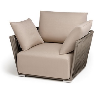 Изображение товара "Форли" кресло плетеное из роупа, каркас алюминий светло-серый (RAL7035) муар, роуп серо-коричневый 23мм, ткань Mossle бежевая 4SIS арт.УТ-00009909