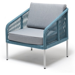 Изображение товара "Канны" кресло плетеное из роупа, каркас алюминий светло-серый (RAL7035) муар, роуп бирюзовый круглый, ткань светло-серая 4SIS арт.УТ-00009920