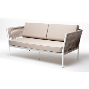 Изображение товара "Касабланка" диван 2-местный плетеный из роупа, каркас алюминий белый муар, роуп бежевый 20мм, ткань бежевая 15052 4SIS арт.УТ-00009934