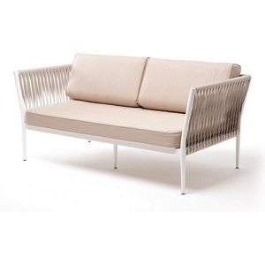 Изображение товара "Касабланка" диван 2-местный плетеный из роупа, каркас алюминий светло-серый (RAL7035) муар, роуп серо-коричневый 23мм, ткань бежевая 15052 4SIS KAS-S-2-001 RAL7035 Mua G-brown(beige15052)