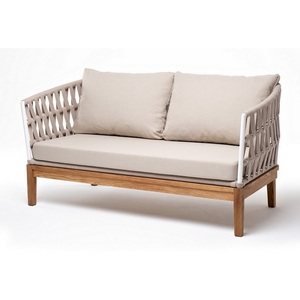 Изображение товара "Диего" диван 2-местный плетеный из роупа, основание дуб, каркас алюминий светло-серый (RAL7035) шагрень, роуп бежевый круглый, ткань бежевая 15052 4SIS DIE-S-2-T002 RAL7035 SH beige(beige15052) OLD