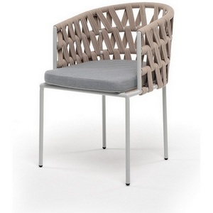 Изображение товара "Диего" стул плетеный из роупа, каркас из стали светло-серый (RAL7035) муар, роуп бежевый круглый, ткань светло-серая 4SIS арт.УТ-00010101