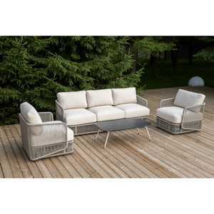 Изображение товара "Альбано" лаунж-зона 5-местная плетеная из роупа (веревки), каркас алюминиевый светло-серый, роуп серый меланж 4SIS ALBS3C2TJ-4-SET