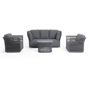 Изображение товара "Лугано" лаунж-зона 5-местная плетеная из роупа (веревки), каркас алюминиевый темно-серый, роуп темно-серый 4SIS арт.УТ-00010273