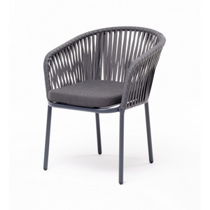 Изображение товара "Бордо" стул плетеный из роупа, каркас алюминий серый (RAL7022) муар, роуп серый 15мм, ткань темно-серая 027 4SIS арт.УТ-00010327