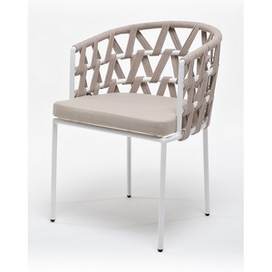 Изображение товара "Диего" стул плетеный из роупа, каркас из стали белый муар, роуп бежевый круглый, ткань бежевая 15052 4SIS арт.УТ-00010330