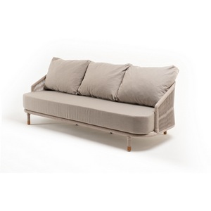 Изображение товара "Верона" диван 3-местный плетеный из роупа, каркас алюминий белый муар, роуп бежевый круглый, ткань бежевая 15052 4SIS арт.УТ-00010334