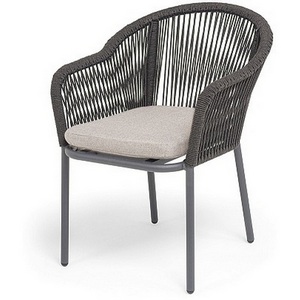 Изображение товара "Лион" стул плетеный из роупа, каркас алюминий темно-серый (RAL7024) муар, роуп темно-серый круглый, ткань бежевая 052 4SIS LIO-CH-001 RAL7024 Mua D-grey(beige052)