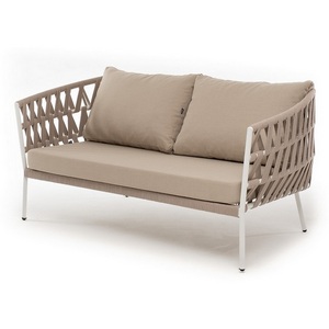 Изображение товара "Диего" диван 2-местный плетеный из роупа, каркас алюминий светло-серый (RAL7035) шагрень, роуп бежевый круглый, ткань бежевая 15052 4SIS DIE-S-2-001 RAL7035 SH beige(beige15052) OLD