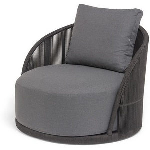 Изображение товара "Монтелла" кресло плетеное из роупа, каркас алюминий темно-серый (RAL7024) муар, роуп темно-серый круглый, ткань темно-серая 027 4SIS MONT-A-001 RAL7024 Mua D-grey(D-gray027)