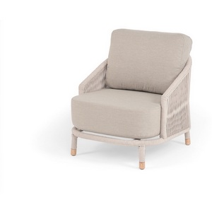 Изображение товара "Верона" кресло плетеное из роупа, каркас алюминий белый муар, роуп бежевый круглый, ткань бежевая 15052 4SIS VER-A-002 W Mua beige(beige15052)