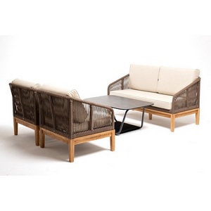 Изображение товара "Канны" диван 2-местный плетеный из роупа, основание дуб, роуп коричневый круглый, ткань бежевая 15052 4SIS KAN-S-2-T002 brown(beige15052)