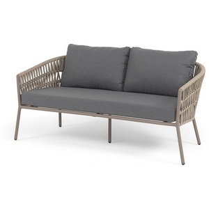 Изображение товара "Комо" диван 2-местный плетеный из роупа, каркас алюминий бежево-серый (RAL7006) муар, роуп серо-коричневый 23мм, ткань темно-серая 027 4SIS COM-S-2-001 RAL7006 Mua S-G-brown(D-gray027)