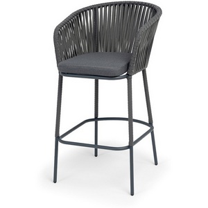 Изображение товара "Бордо" стул барный плетеный из роупа, каркас из стали темно-серый (RAL7024) муар, роуп серый 15мм, ткань темно-серая 027 NEW 4SIS BOR-BCH-st002 RAL7024 Mua grey(D-gray027)