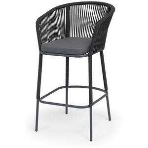 Изображение товара "Марсель" стул барный плетеный из роупа, каркас из стали темно-серый (RAL7024) муар, роуп темно-серый круглый, ткань темно-серая 027 NEW 4SIS MAR-BCH-st002 RAL7024 Mua D-grey(D-gray027)