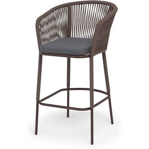 Изображение товара "Марсель" стул барный плетеный из роупа, каркас из стали коричневый (RAL8016) муар, роуп коричневый круглый, ткань темно-серая 027 NEW 4SIS MAR-BCH-st002 RAL8016 Mua brown(D-gray027)