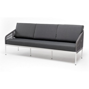 Изображение товара "Канны" диван 3-местный плетеный из роупа, каркас алюминий белый муар, роуп светло-серый круглый, ткань темно-серая 027 4SIS KAN-S-3-001 W Mua H-grey(D-gray027)