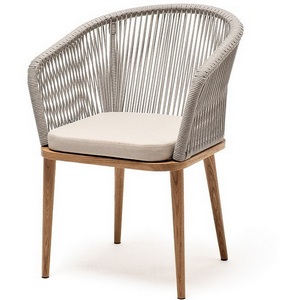 Изображение товара "Марсель" стул плетеный из роупа, основание дуб, роуп серый меланж круглый, ткань бежевая 15052 4SIS MAR-CH-T002 mel-grey(beige15052)