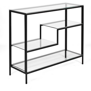 Изображение товара Консольный стол с полкой AllConsoles 1011-CB clear черный муар (прямоугольная столешница, 4 ножки)