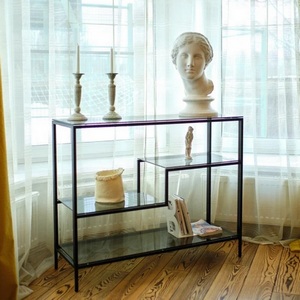 Изображение товара Консольный стол с полкой AllConsoles 1011-CB grey черный муар (прямоугольная столешница, 4 ножки)