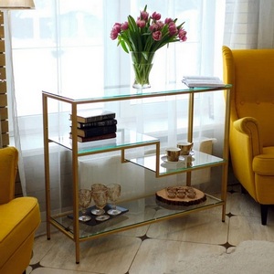 Изображение товара Консольный стол с полкой AllConsoles 1011-CG clear золотой (прямоугольная столешница, 4 ножки)