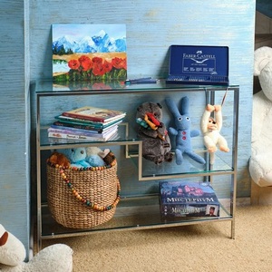 Изображение товара Консольный стол с полкой AllConsoles 1011-CS clear серебряный (прямоугольная столешница, 4 ножки)