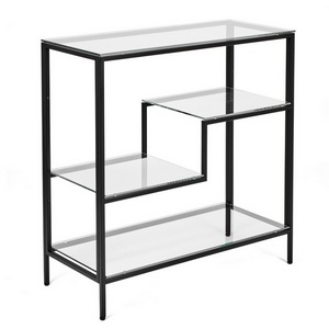 Изображение товара Консольный стол с полкой AllConsoles 1013-CB clear черный муар (прямоугольная столешница, 4 ножки)