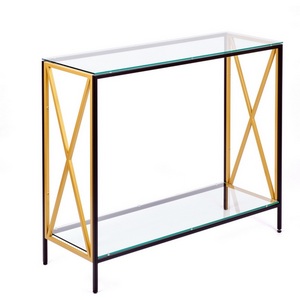 Изображение товара Консольный стол с полкой AllConsoles 1031-CB_G clear черный муар, золотой (прямоугольная столешница, 4 ножки)