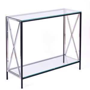 Изображение товара Консольный стол с полкой AllConsoles 1031-CB_S clear черный муар, серебряный (прямоугольная столешница, 4 ножки)