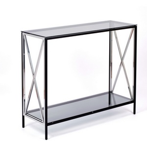 Изображение товара Консольный стол с полкой AllConsoles 1031-CB_S grey черный муар, серебряный (прямоугольная столешница, 4 ножки)