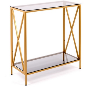 Изображение товара Консольный стол с полкой AllConsoles 1031-CG grey золотой (прямоугольная столешница, 4 ножки)