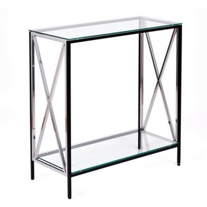 Изображение товара Консольный стол с полкой AllConsoles 1033-CB_S clear черный муар, серебряный (прямоугольная столешница, 4 ножки)