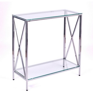 Изображение товара Консольный стол с полкой AllConsoles 1033-CS clear серебряный (прямоугольная столешница, 4 ножки)