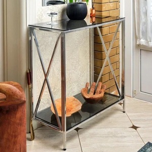 Изображение товара Консольный стол с полкой AllConsoles 1033-CS grey серебряный (прямоугольная столешница, 4 ножки)